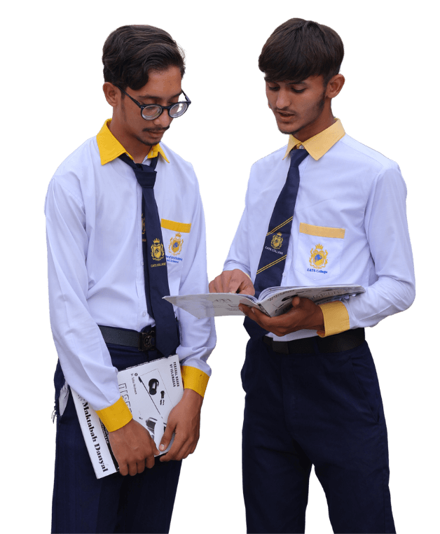 two students of CATS College reading books for examination