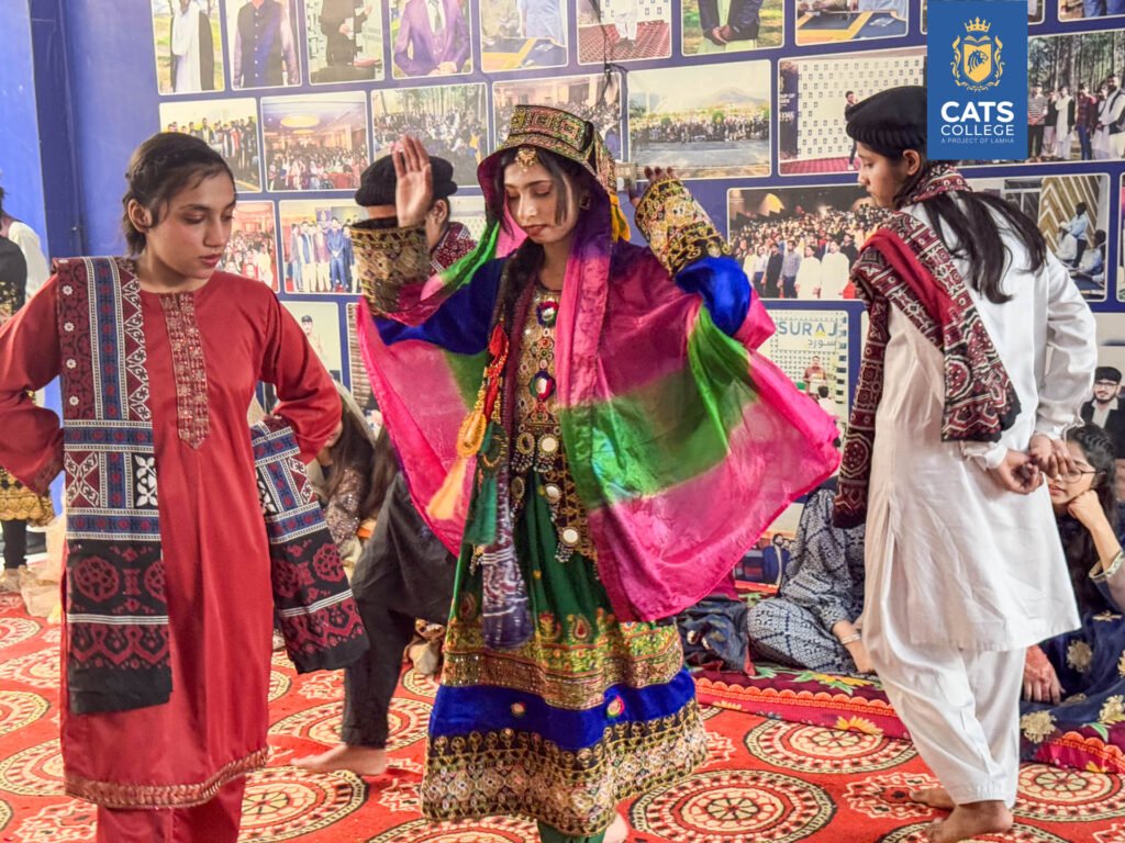 Students at a top private college in Lahore performing traditional folk dances during a cultural festival for various degree programs.
