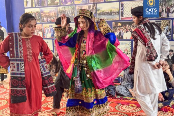 Students at a top private college in Lahore performing traditional folk dances during a cultural festival for various degree programs.