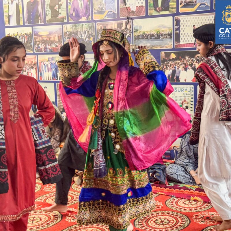 Students at a top private college in Lahore performing traditional folk dances during a cultural festival for various degree programs.
