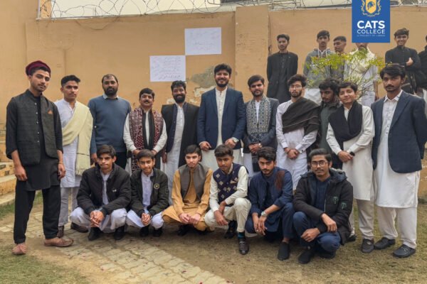 Faculty and students in Sindhi Ajrak celebrating for admission open in cats college 2026.