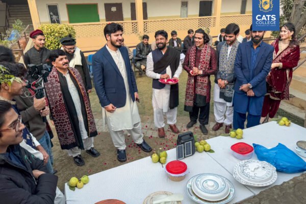 Students celebrating at a campus event after admission open in cats college 2026, showcasing vibrant student life alongside inter tech courses in lahore.